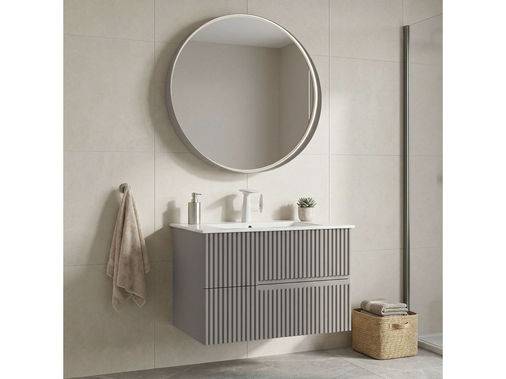 Conjunto de mueble con lavabo y espejo (2 piezas) «Moonlight 70 v2» - 71 x 51 x 51 cm - Matte Mink
