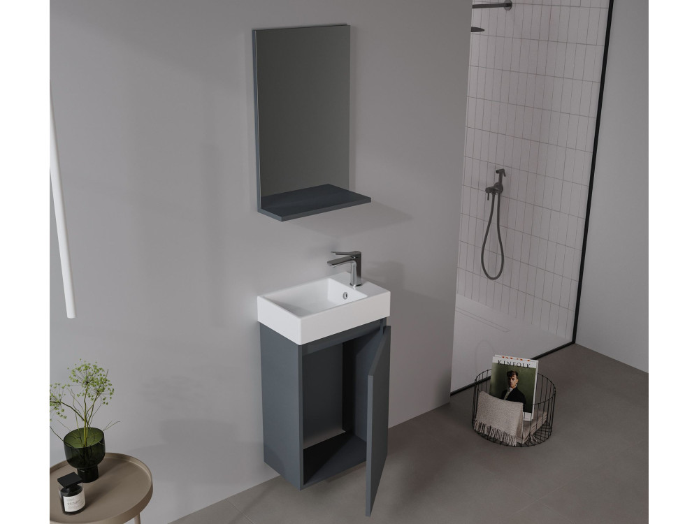 Conjunto de mueble con lavabo y espejo (2 piezas) «Conza 45» - 45 x 26 x 75 cm - Antracita mate