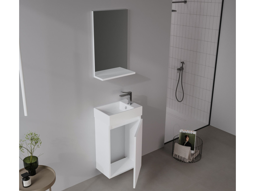 Conjunto de mueble con lavabo y espejo (2 piezas) «Conza 45» - 45 x 26 x 75 cm - Blanco