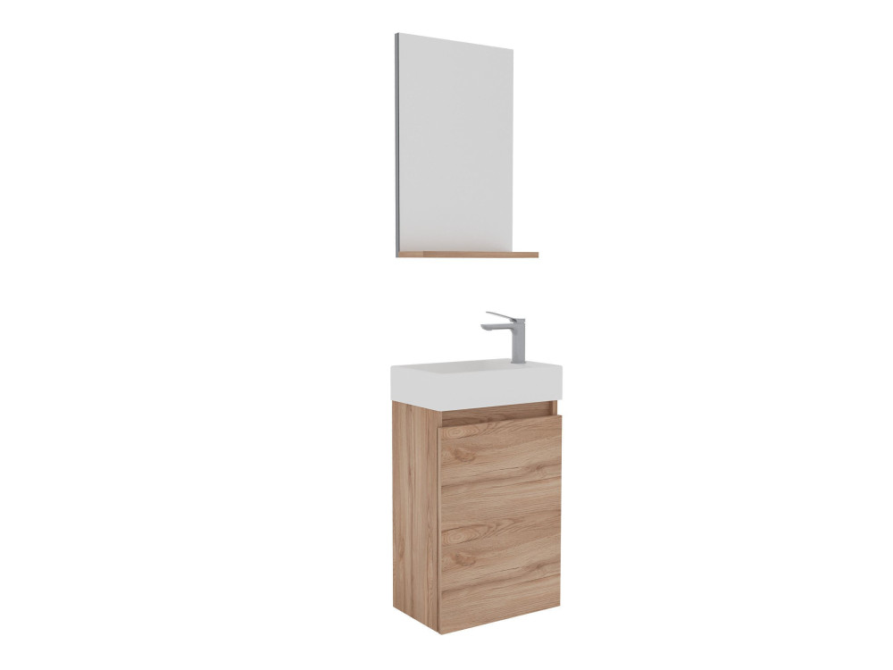 Conjunto de mueble con lavabo y espejo (2 piezas) «Conza 45» - 45 x 26 x 75 cm - Roble