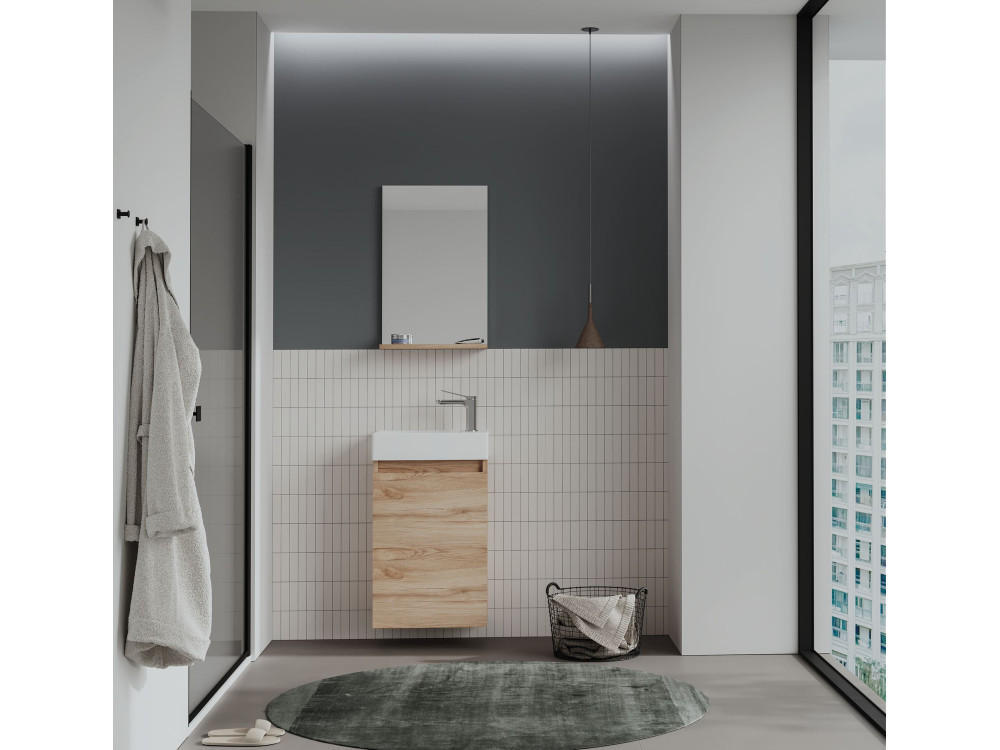 Conjunto de mueble con lavabo y espejo (2 piezas) «Conza 45» - 45 x 26 x 75 cm - Roble