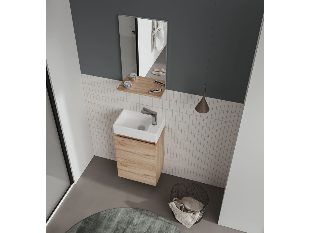 Conjunto de mueble con lavabo y espejo (2 piezas) «Conza 45» - 45 x 26 x 75 cm - Roble