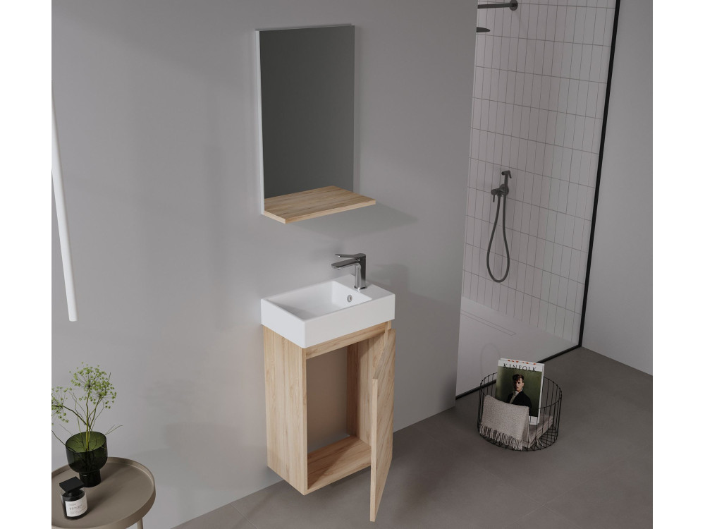 Conjunto de mueble con lavabo y espejo (2 piezas) «Conza 45» - 45 x 26 x 75 cm - Roble