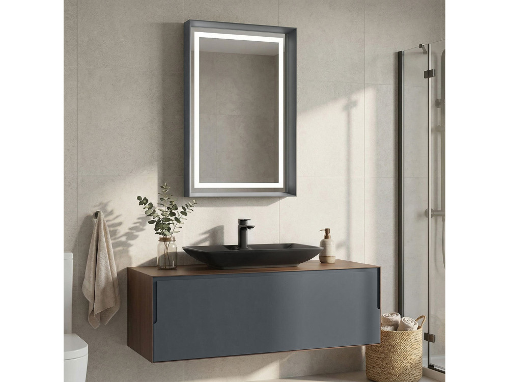Conjunto de mueble con lavabo y espejo (2 piezas) «Craft 120» - 120 x 50 x 40 cm - Nogal / Antracita