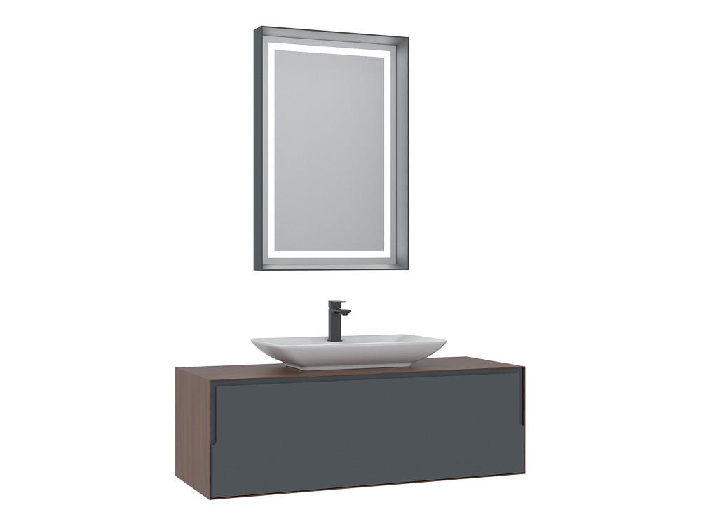 Conjunto de mueble con lavabo y espejo (2 piezas) «Craft 120» - 120 x 50 x 40 cm - Nogal / Antracita / Blanco