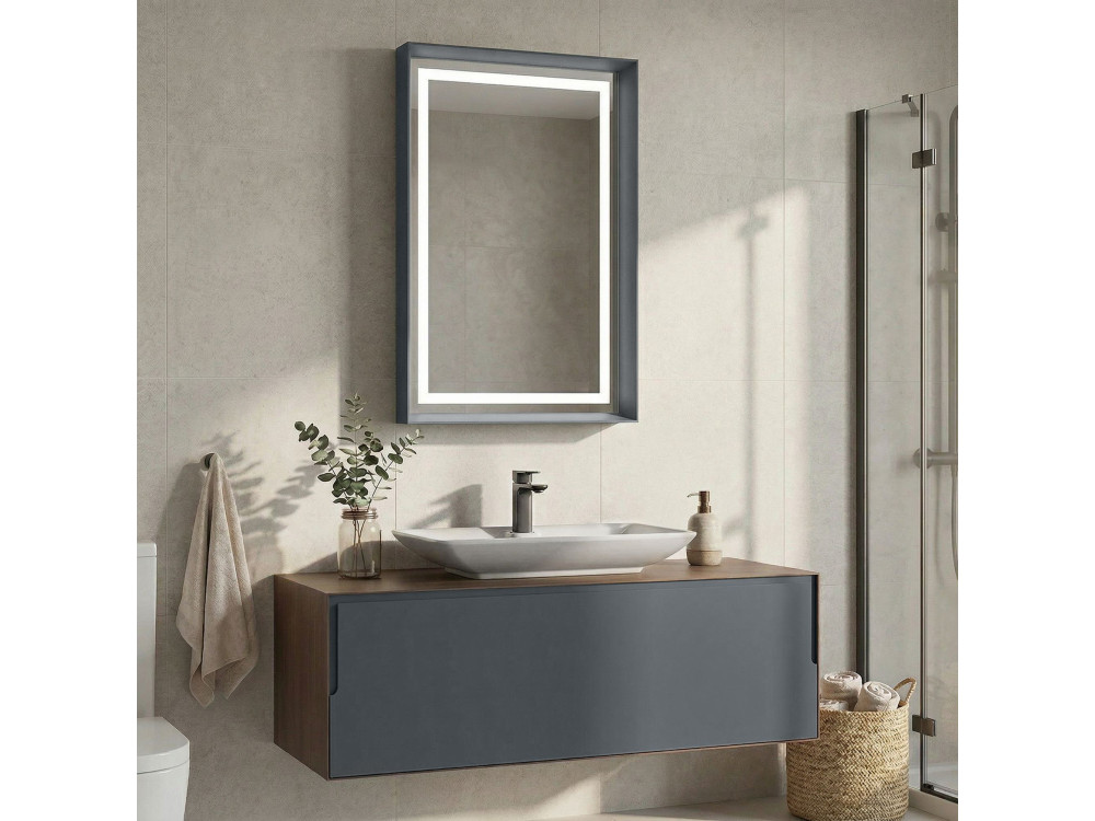 Conjunto de mueble con lavabo y espejo (2 piezas) «Craft 120» - 120 x 50 x 40 cm - Nogal / Antracita / Blanco