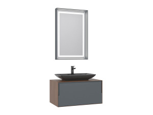 Conjunto de mueble con lavabo y espejo (2 piezas) «Craft 80» - 60 x 50 x 40 cm - Nogal / Antracita