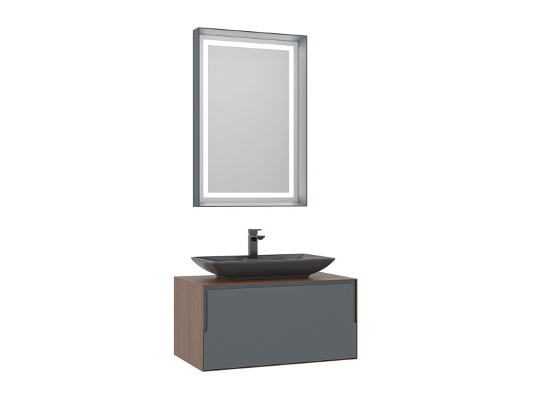Conjunto de mueble con lavabo y espejo (2 piezas) «Craft 80» - 60 x 50 x 40 cm - Nogal / Antracita