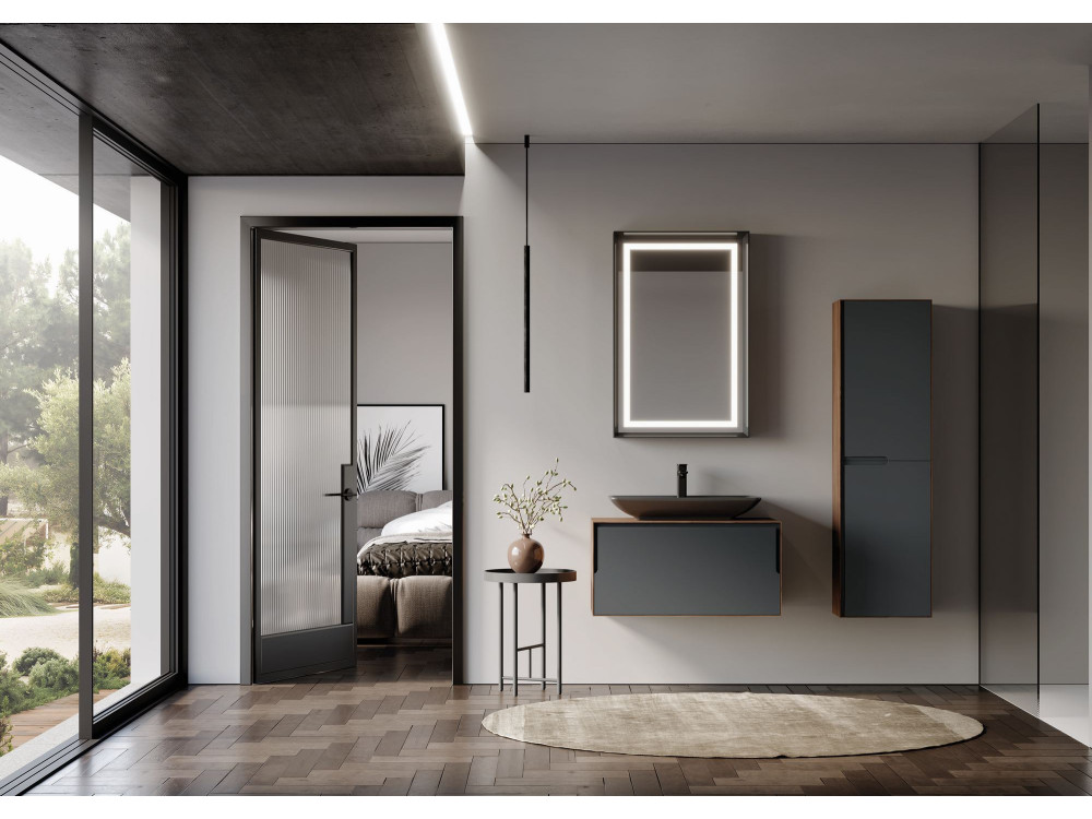 Conjunto de mueble con lavabo y espejo (2 piezas) «Craft 80» - 60 x 50 x 40 cm - Nogal / Antracita