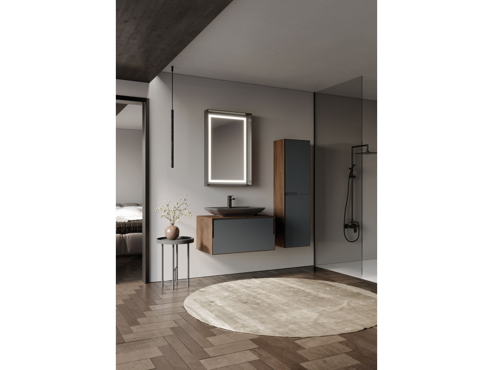 Conjunto de mueble con lavabo y espejo (2 piezas) «Craft 80» - 60 x 50 x 40 cm - Nogal / Antracita