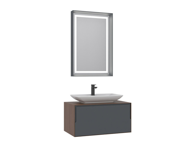 Conjunto de mueble con lavabo y espejo (2 piezas) «Craft 80» - 60 x 50 x 40 cm - Nogal / Antracita / Blanco