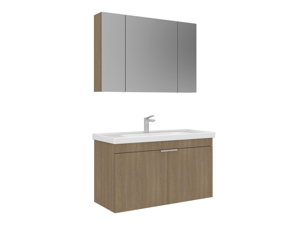 Conjunto de mueble con lavabo y espejo (2 piezas) «Desna 100» - 100 x 45 x 58 cm - Roble