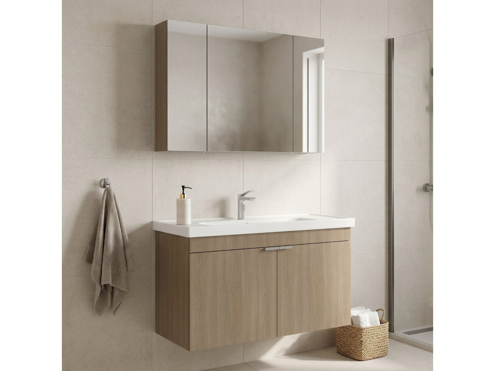 Conjunto de mueble con lavabo y espejo (2 piezas) «Desna 100» - 100 x 45 x 58 cm - Roble
