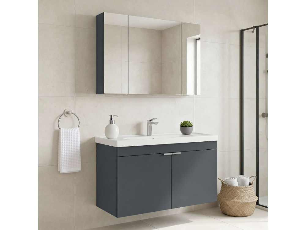 Conjunto de mueble con lavabo y espejo (2 piezas) «Desna 100» - 100 x 45 x 58 cm - Antracita mate