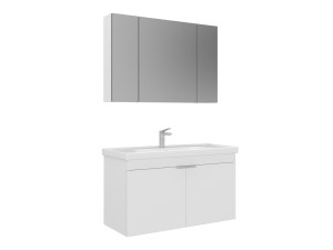 Conjunto de mueble con lavabo y espejo (2 piezas) «Desna 100» - 100 x 45 x 58 cm - Blanco mate