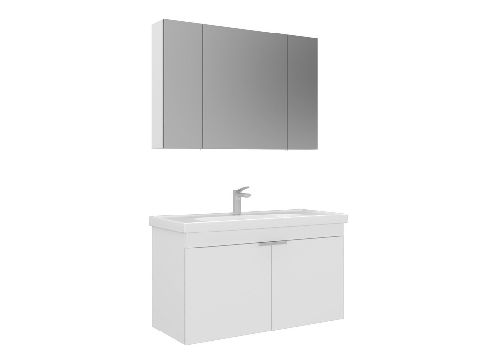 Conjunto de mueble con lavabo y espejo (2 piezas) «Desna 100» - 100 x 45 x 58 cm - Blanco mate
