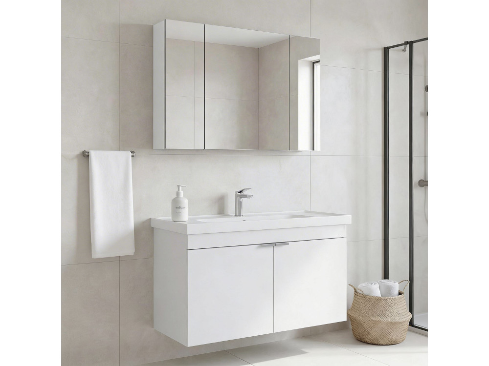 Conjunto de mueble con lavabo y espejo (2 piezas) «Desna 100» - 100 x 45 x 58 cm - Blanco mate