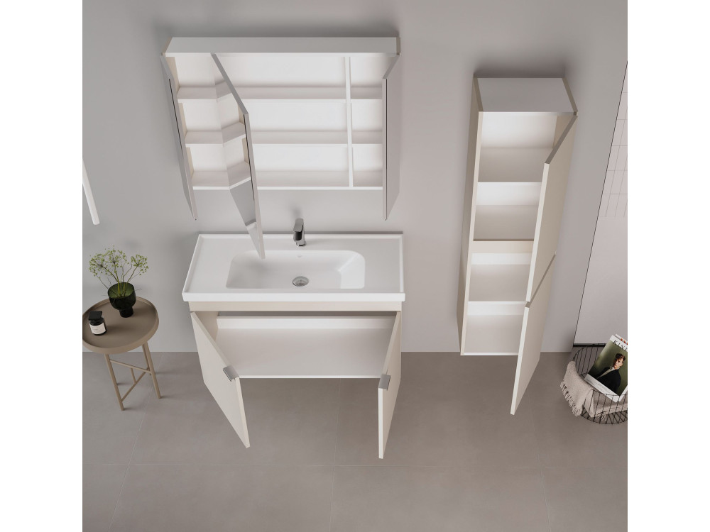 Conjunto de mueble con lavabo y espejo (2 piezas) «Desna 100» - 100 x 45 x 58 cm - Blanco mate