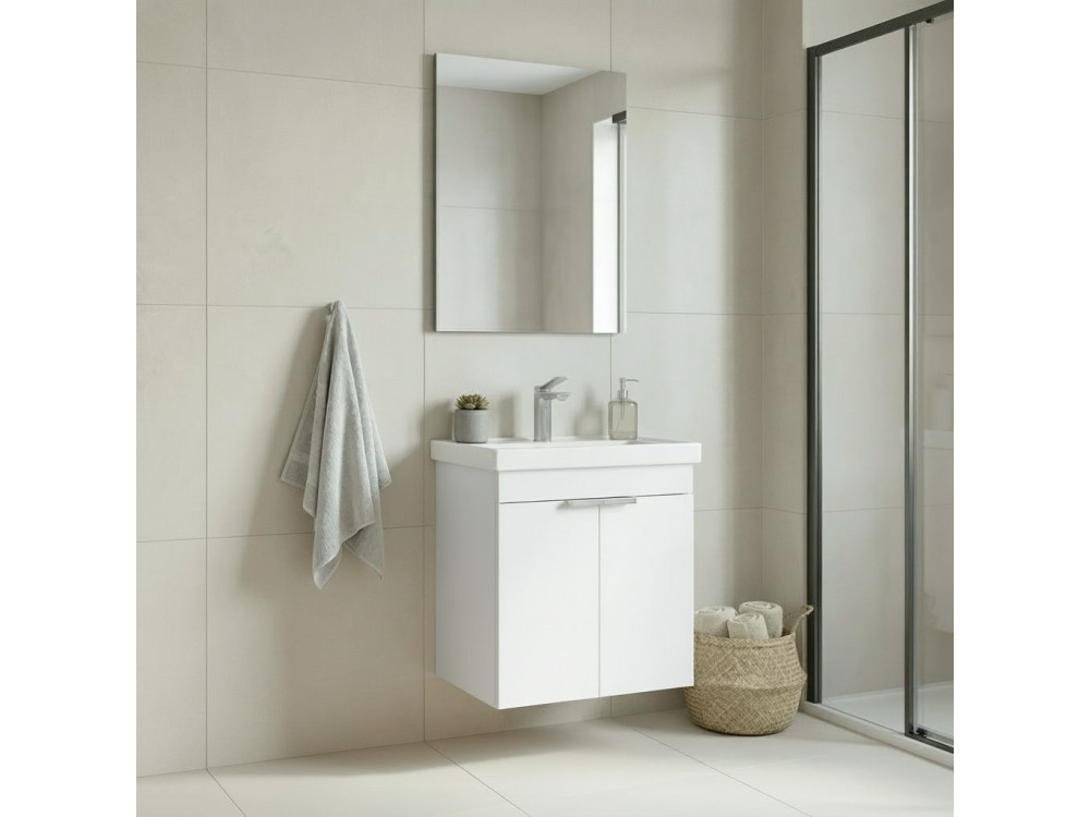 Conjunto de mueble con lavabo y espejo (2 piezas) «Desna 50» - 50 x 38 x 58 cm - Blanco mate