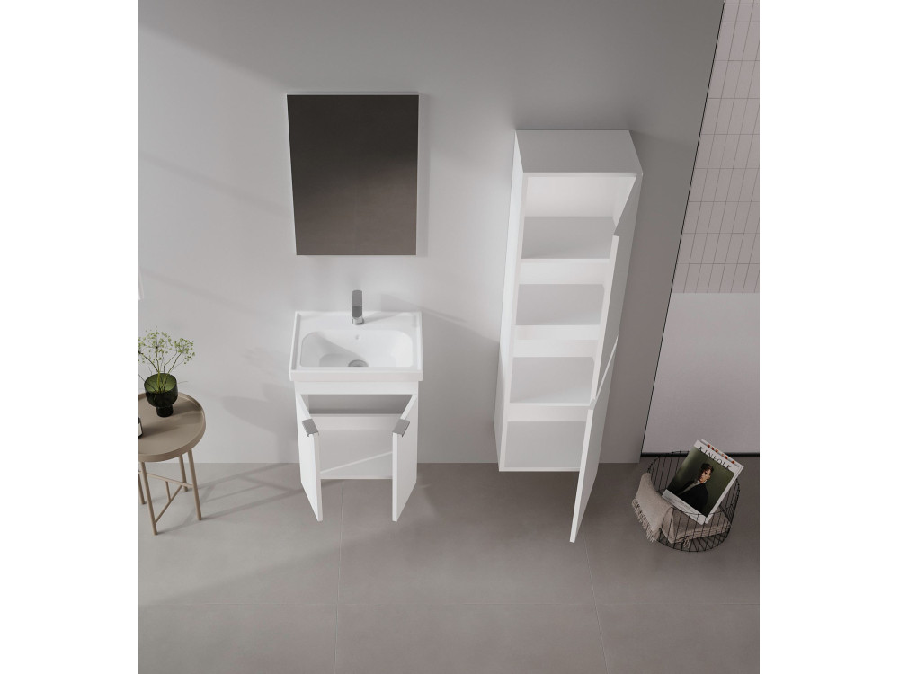 Conjunto de mueble con lavabo y espejo (2 piezas) «Desna 50» - 50 x 38 x 58 cm - Blanco mate