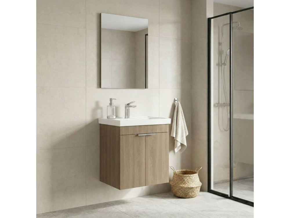 Conjunto de mueble con lavabo y espejo (2 piezas) «Desna 50» - 50 x 38 x 58 cm - Roble