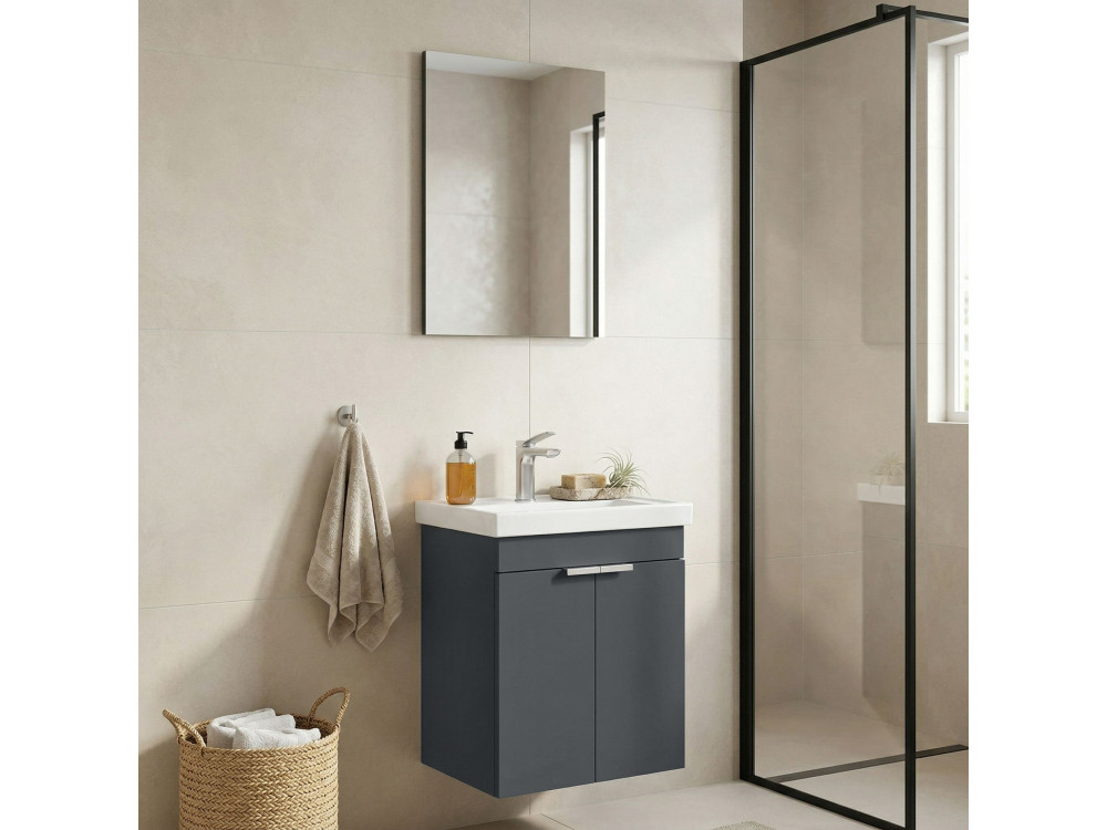 Conjunto de mueble con lavabo y espejo (2 piezas) «Desna 50» - 50 x 38 x 58 cm - Antracita mate