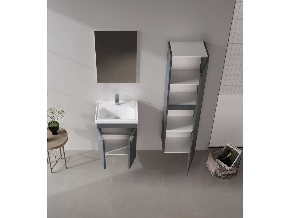 Conjunto de mueble con lavabo y espejo (2 piezas) «Desna 50» - 50 x 38 x 58 cm - Antracita mate