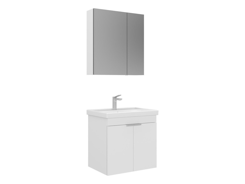 Conjunto de mueble con lavabo y espejo (2 piezas) «Desna 60» - 60 x 45 x 58 cm - Blanco mate
