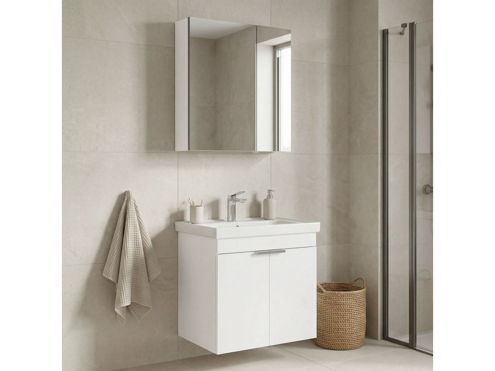 Conjunto de mueble con lavabo y espejo (2 piezas) «Desna 60» - 60 x 45 x 58 cm - Blanco mate