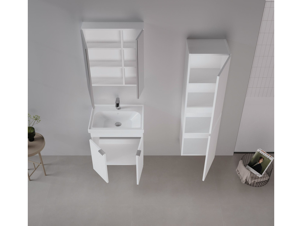 Conjunto de mueble con lavabo y espejo (2 piezas) «Desna 60» - 60 x 45 x 58 cm - Blanco mate
