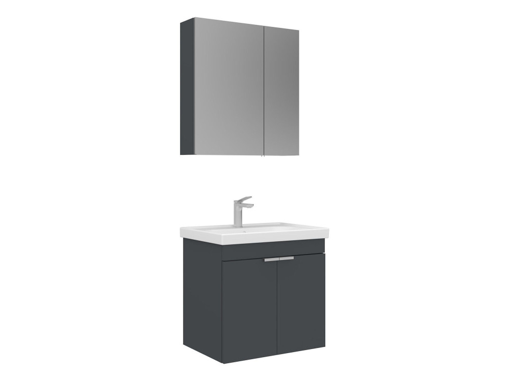Conjunto de mueble con lavabo y espejo (2 piezas) «Desna 60» - 60 x 45 x 58 cm - Antracita mate