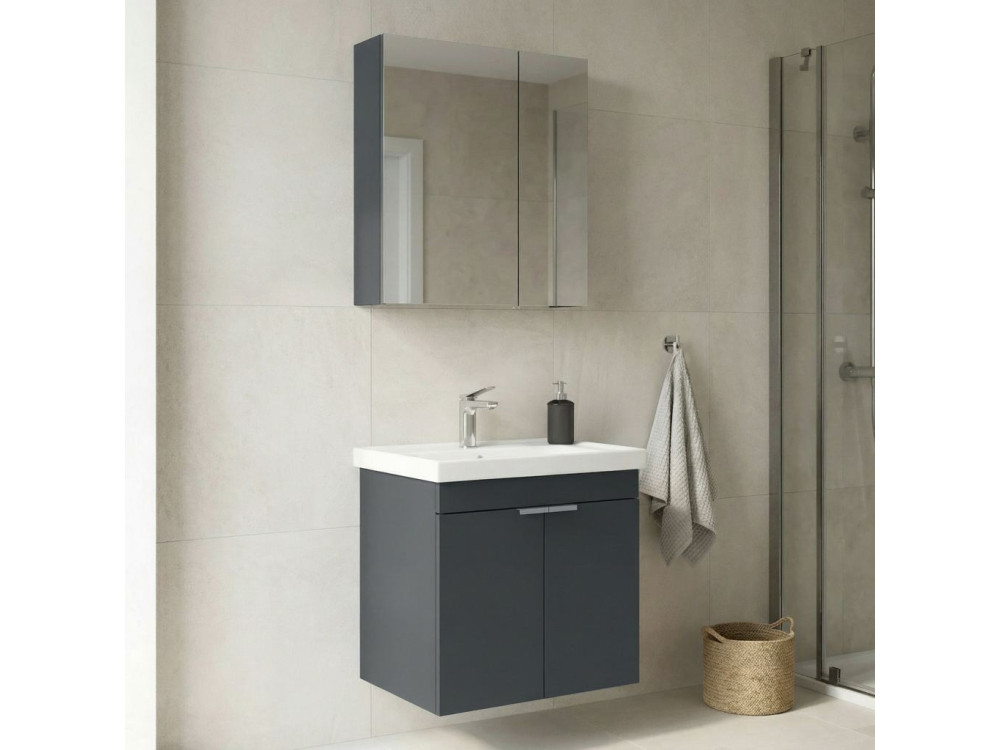 Conjunto de mueble con lavabo y espejo (2 piezas) «Desna 60» - 60 x 45 x 58 cm - Antracita mate