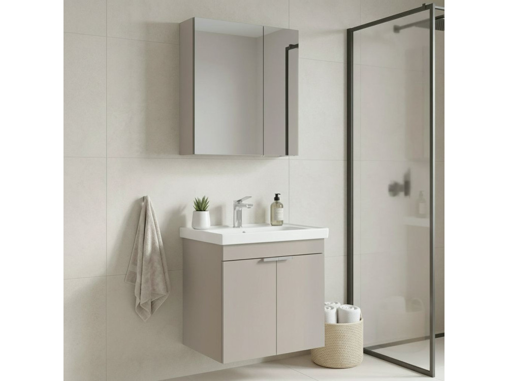 Conjunto de mueble con lavabo y espejo (2 piezas) «Desna 60» - 60 x 45 x 58 cm - Arena