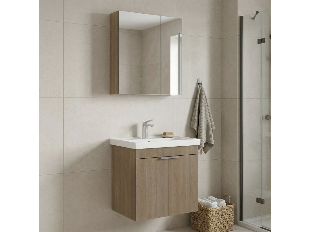 Conjunto de mueble con lavabo y espejo (2 piezas) «Desna 60» - 60 x 45 x 58 cm - Roble