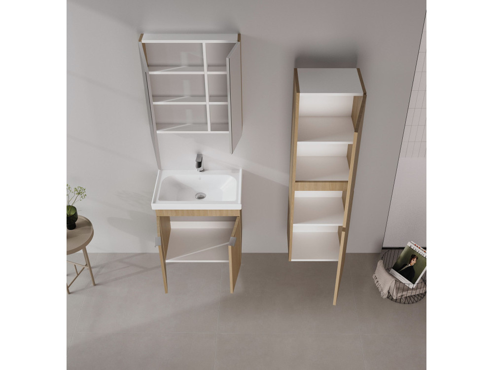 Conjunto de mueble con lavabo y espejo (2 piezas) «Desna 60» - 60 x 45 x 58 cm - Roble
