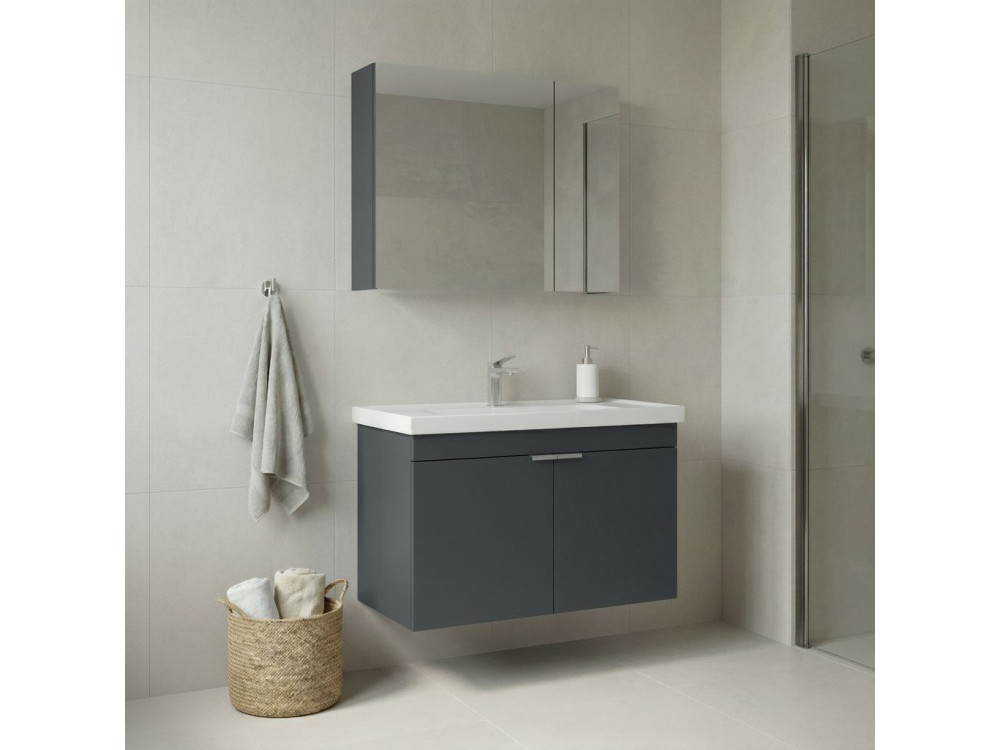 Conjunto de mueble con lavabo y espejo (2 piezas) «Desna 80» - 80 x 45 x 58 cm - Antracita mate