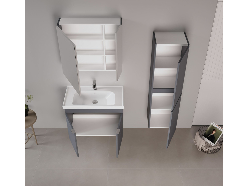 Conjunto de mueble con lavabo y espejo (2 piezas) «Desna 80» - 80 x 45 x 58 cm - Antracita mate