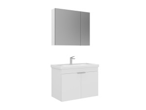 Conjunto de mueble con lavabo y espejo (2 piezas) «Desna 80» - 80 x 45 x 58 cm - Blanco mate