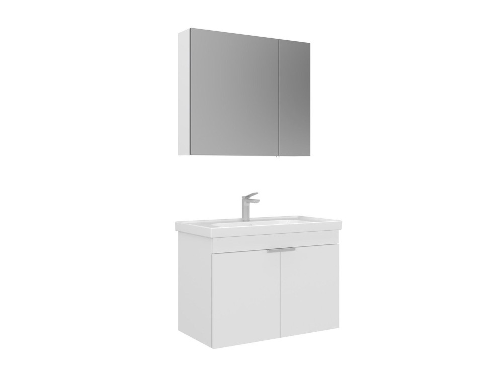 Conjunto de mueble con lavabo y espejo (2 piezas) «Desna 80» - 80 x 45 x 58 cm - Blanco mate