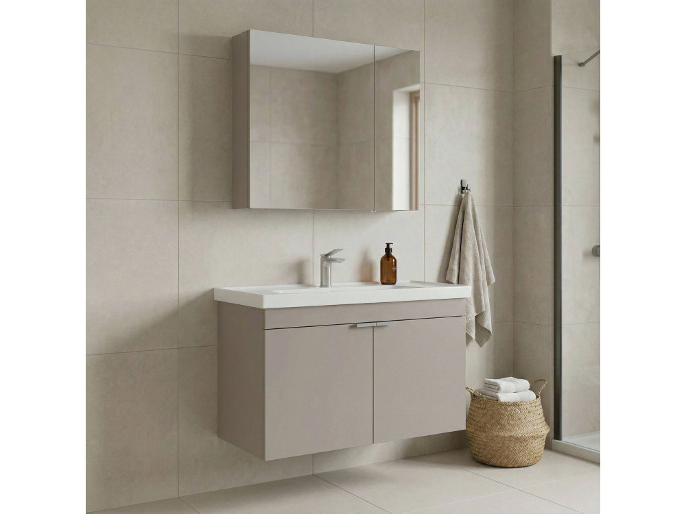 Conjunto de mueble con lavabo y espejo (2 piezas) «Desna 80» - 80 x 45 x 58 cm - Arena
