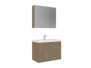 Conjunto de mueble con lavabo y espejo (2 piezas) «Desna 80» - 80 x 45 x 58 cm - Roble