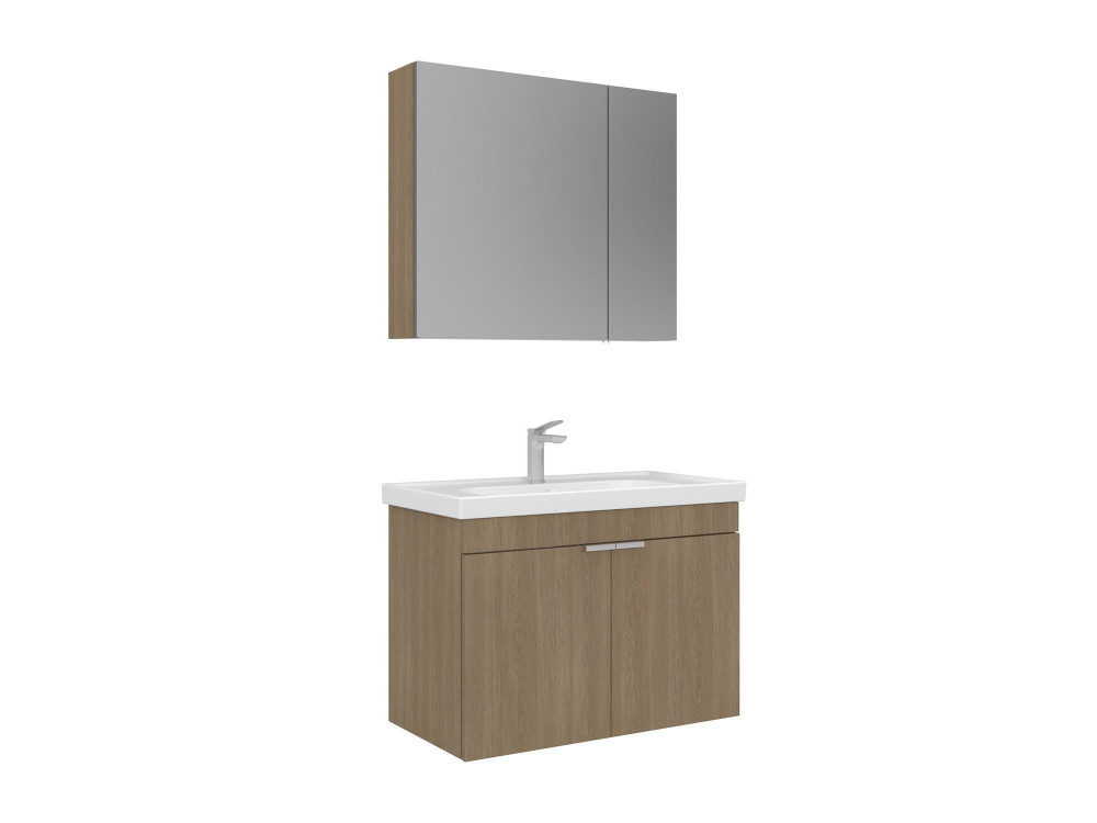 Conjunto de mueble con lavabo y espejo (2 piezas) «Desna 80» - 80 x 45 x 58 cm - Roble
