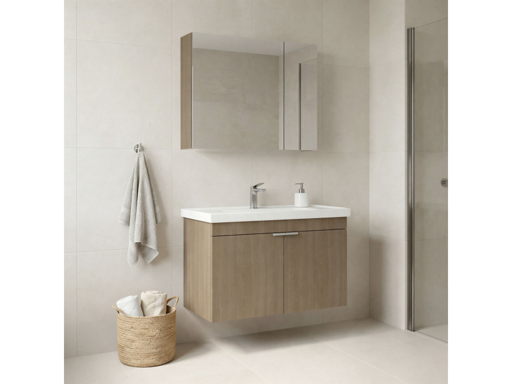 Conjunto de mueble con lavabo y espejo (2 piezas) «Desna 80» - 80 x 45 x 58 cm - Roble