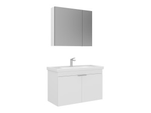 Conjunto de mueble con lavabo y espejo (2 piezas) «Desna 90» - 90 x 45 x 58 cm - Blanco mate