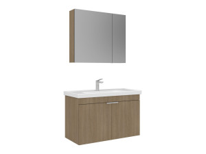 Conjunto de mueble con lavabo y espejo (2 piezas) «Desna 90» - 90 x 45 x 58 cm - Roble