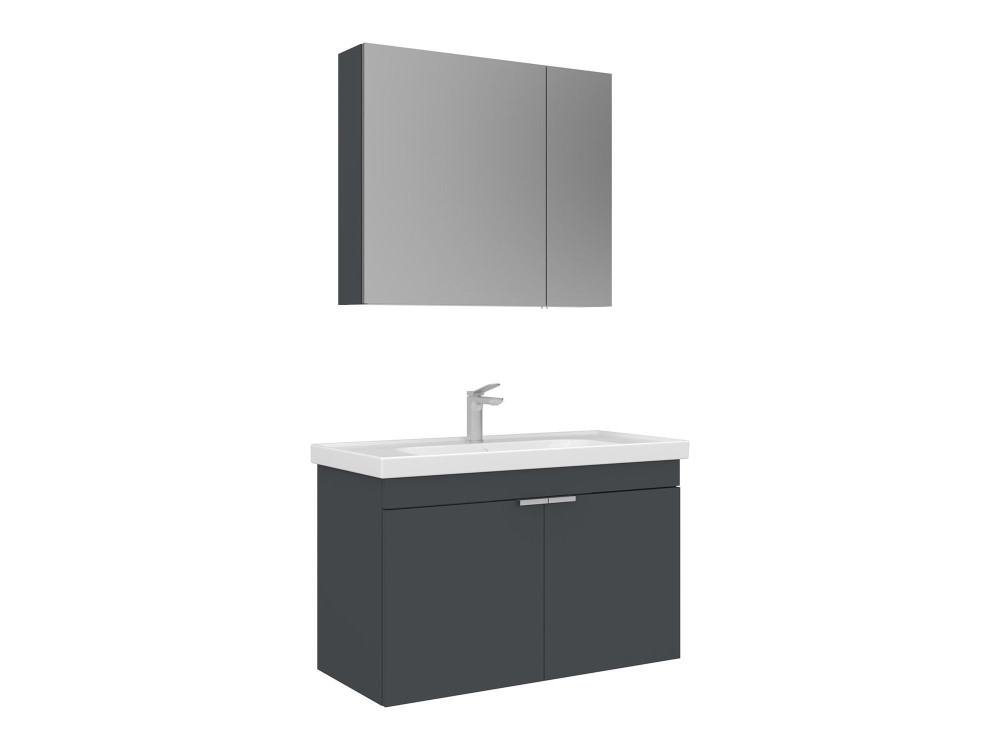 Conjunto de mueble con lavabo y espejo (2 piezas) «Desna 90» - 90 x 45 x 58 cm - Antracita mate