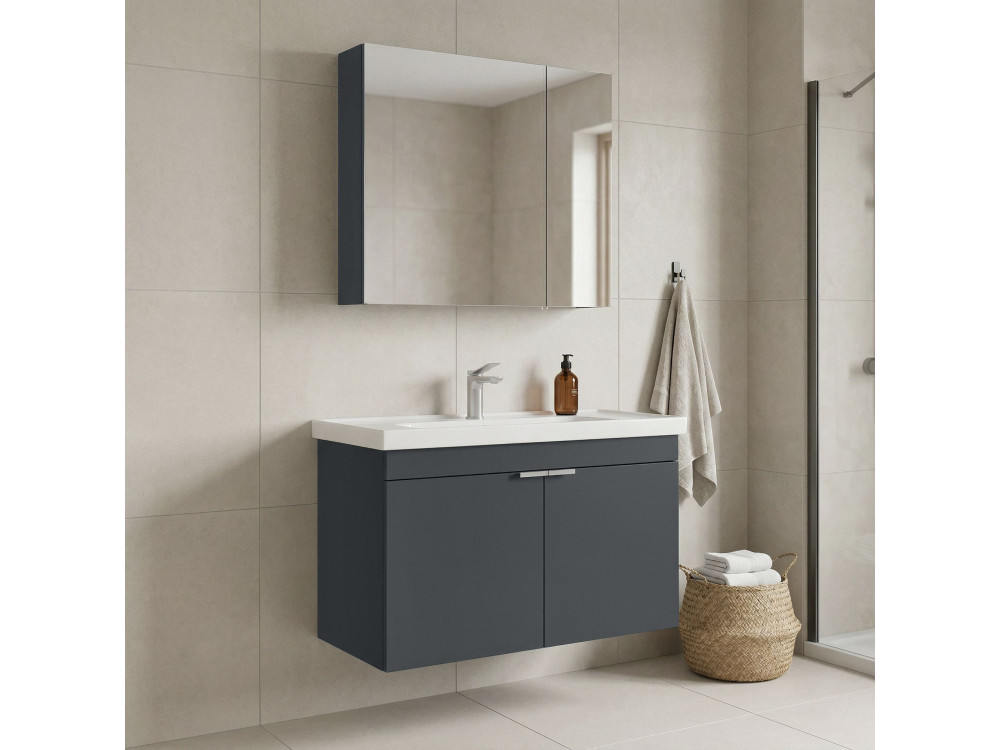 Conjunto de mueble con lavabo y espejo (2 piezas) «Desna 90» - 90 x 45 x 58 cm - Antracita mate