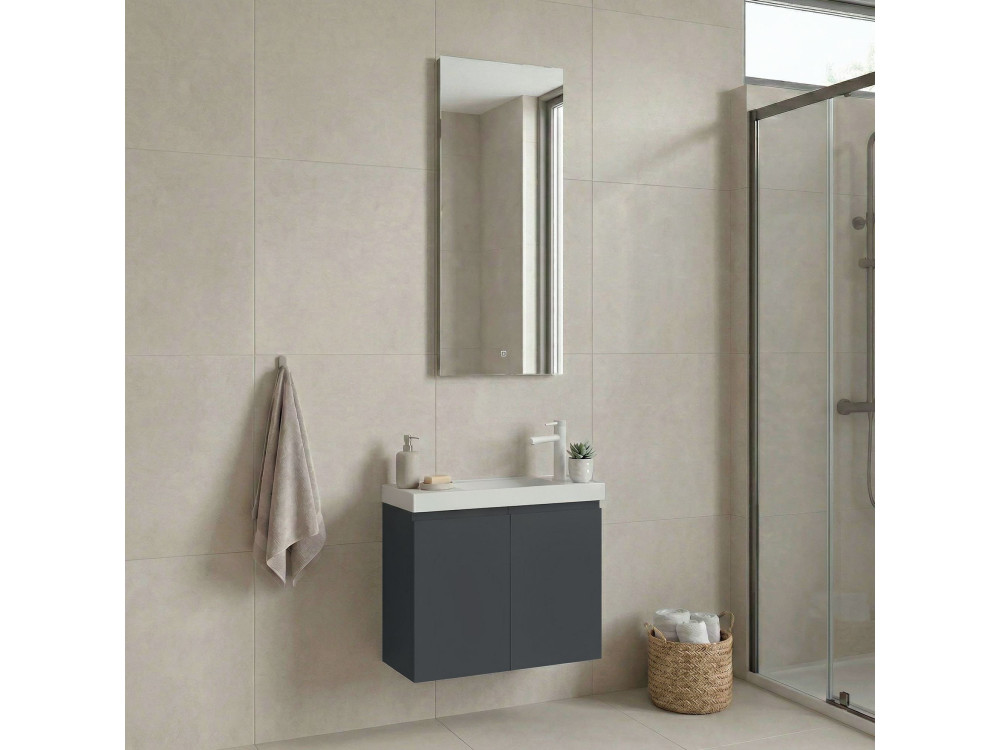 Conjunto de mueble con lavabo y espejo (2 piezas) «Ferla 60» - 60 x 22 x 50 cm - Antracita mate