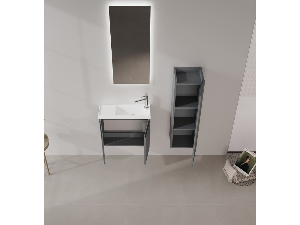 Conjunto de mueble con lavabo y espejo (2 piezas) «Ferla 60» - 60 x 22 x 50 cm - Antracita mate
