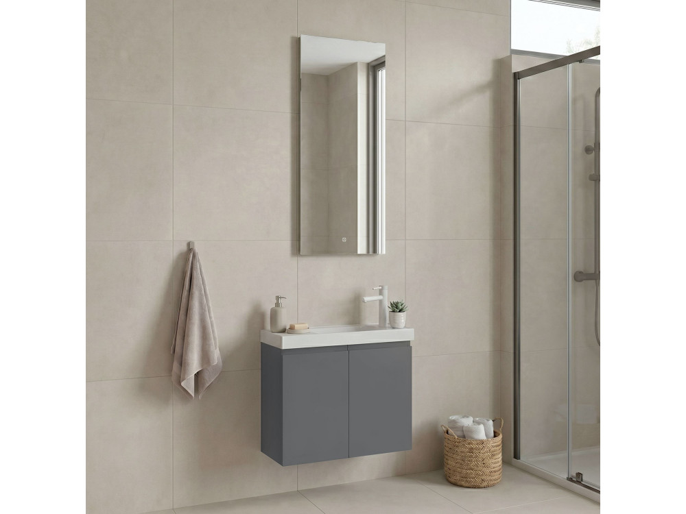 Conjunto de mueble con lavabo y espejo (2 piezas) «Ferla 60» - 60 x 22 x 50 cm - Gris mate